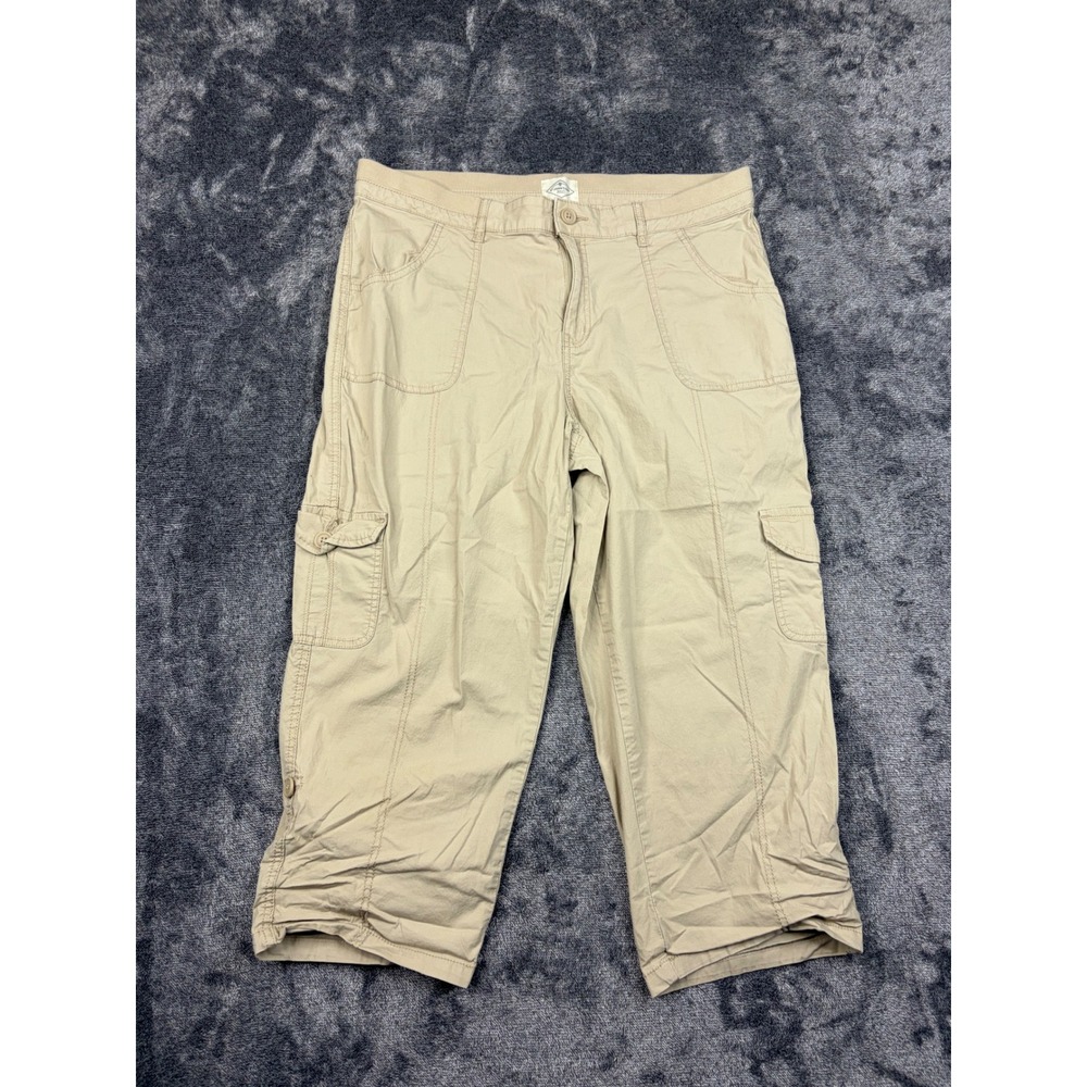 St. John's Bay Pants Women 14 Tan Capri Cargo Stretch Comfort Waist